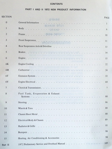 1972 Chevy New Product Information and Preliminary Shop Repair Manual