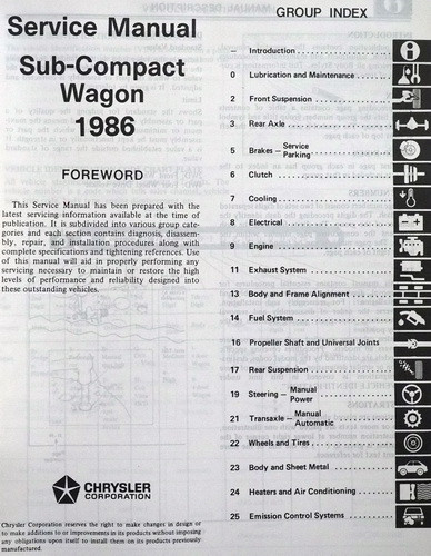 1986 Dodge Plymouth Colt Vista Service Manual