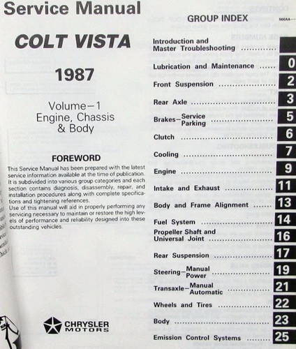1987 Dodge Plymouth Colt Vista Service Manual