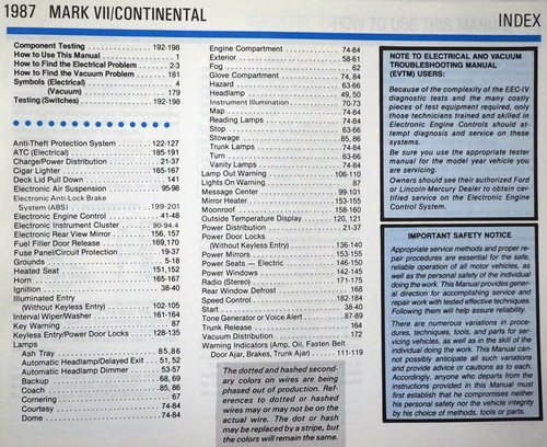 1987 Lincoln Continental/ Mark VII Electrical & Vacuum Troubleshooting Manual