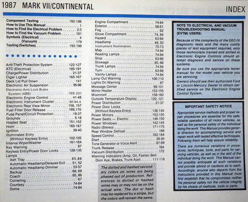 1987 Lincoln Continental/ Mark VII Electrical & Vacuum Troubleshooting Manual