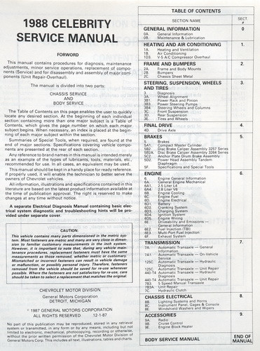 1988 Chevrolet Celebrity Service Manual