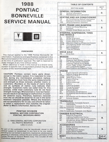 1988 Pontiac Bonneville Service Manual