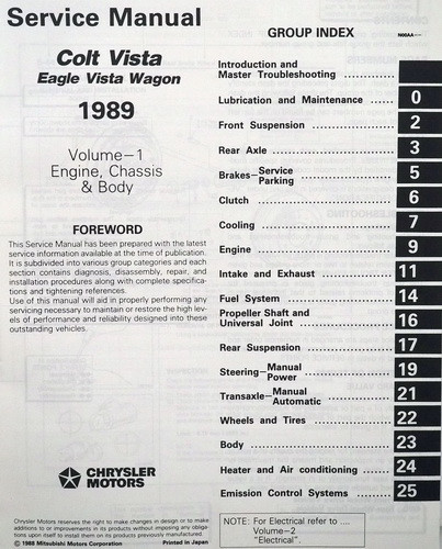 1989 Dodge Plymouth Colt Vista Eagle Vista Wagon Service Manual