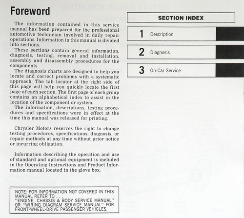 1988 Chrysler New Yorker Dynasty Anti-lock Brake Service Manual Supplement