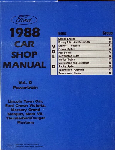 1988 Ford Car Shop Service Repair Manual Volume D Powertrain