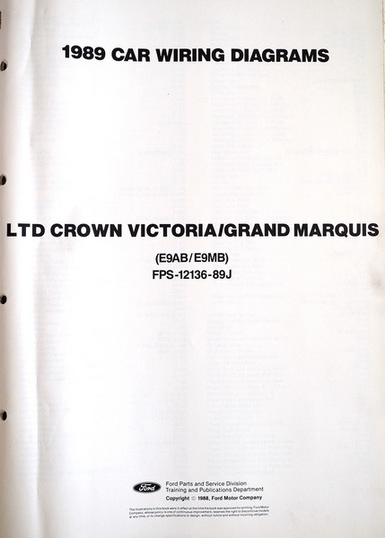 1989 Ford Crown Victoria Mercury Grand Marquis Electrical Wiring Diagrams
