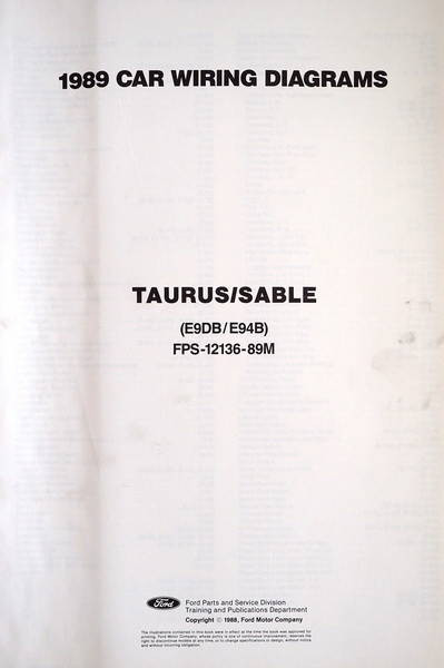1989 Ford Taurus Mercury Sable Large Format Wiring Diagrams