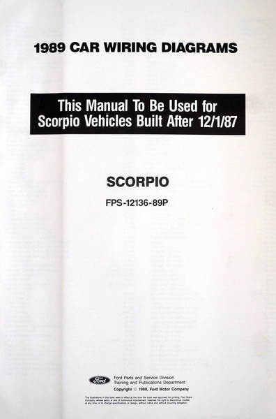 1989 Merkur Scorpio Large Format Wiring Diagrams