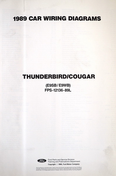 1989 Ford Thunderbird Mercury Cougar Electrical Wiring Diagrams 