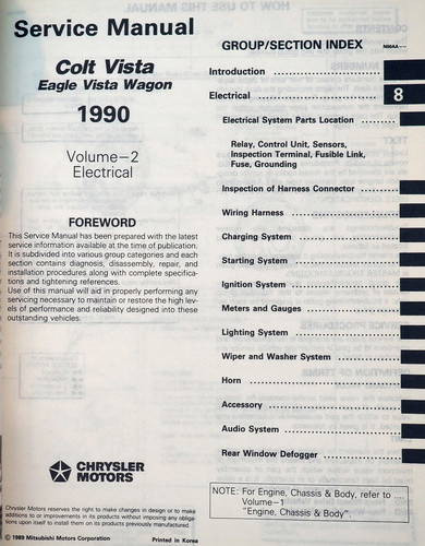 1990 Dodge Plymouth Colt Vista Eagle Vista Wagon Service Manual