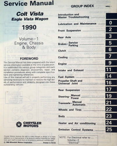1990 Dodge Plymouth Colt Vista Eagle Vista Wagon Service Manual