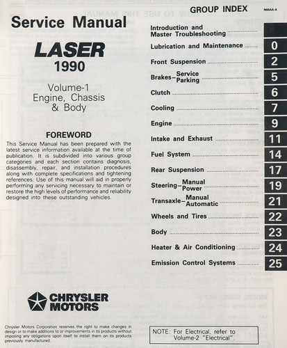 1990 Plymouth Laser Service Manual Set
