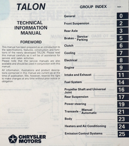 1990 Eagle Talon Technical Information Manual
