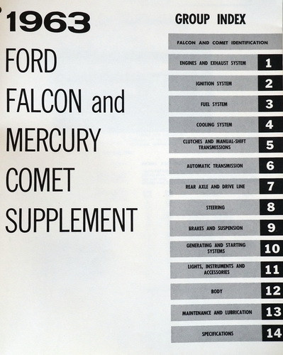 1963 Ford Falcon 1962 63 Mercury Comet Shop Manual Supplement