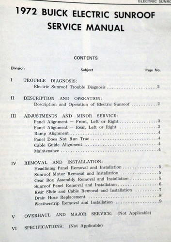 1972 Buick Electric Sunroof Service Manual