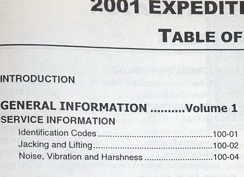 Ford 2001 Workshop Manual Expedition Navigator Volume 1
