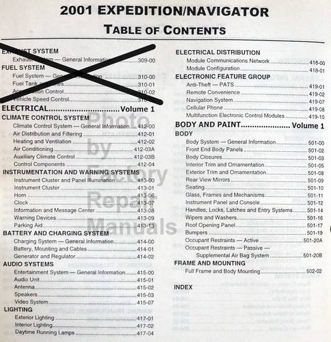 Ford 2001 Workshop Manual Expedition Navigator Volume 1
