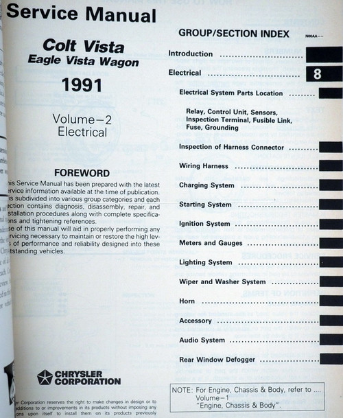 1991 Dodge Plymouth Colt Vista Eagle Vista Wagon Service Manual