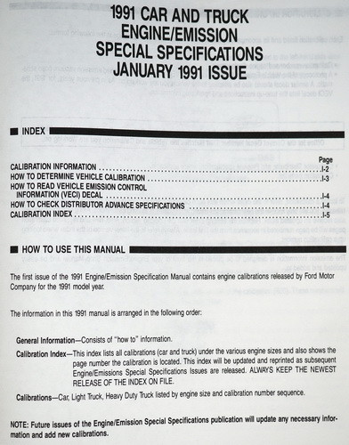 1991 Ford Car & Truck Engine/Emissions Specifications Manual
