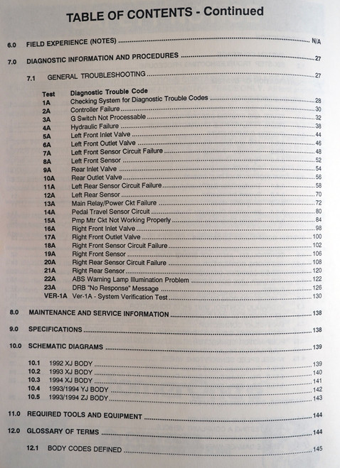 1992-1994 Jeep Teves Anti-Lock Brakes Diagnostic Procedures Manual