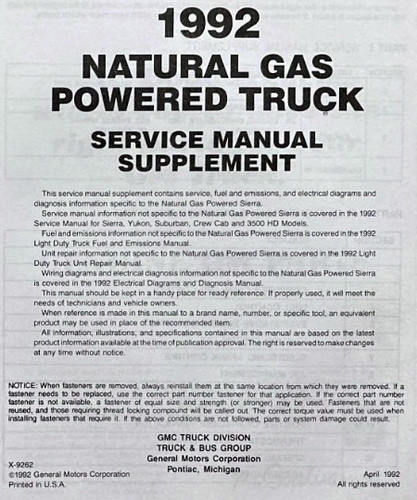 1992 GMC Natural Gas Powered Sierra Service Manual Supplement