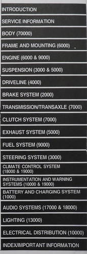1994 Ford Escort/Tracker Service Manual Table of Contents