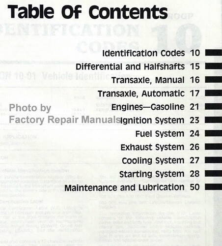 1988 Ford Escort Tempo, Mercury Topaz Shop Manual Table of Contents 1