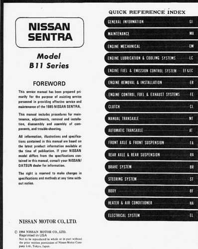 1985 Nissan Sentra Service Manual