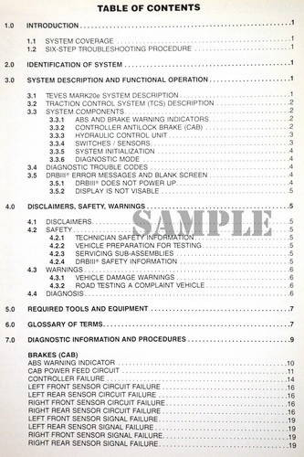 2002 Jeep Liberty Chassis Diagnostic Procedures Table of Contents
