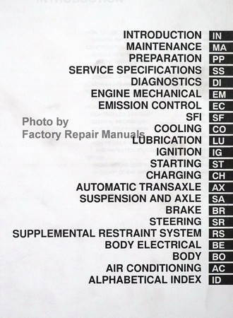 1998 Toyota Sienna Repair Manual Table of Contents