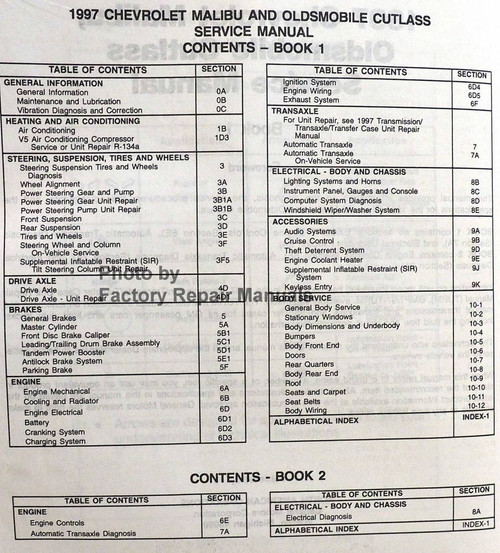 1997 Chevy Malibu Olds Cutlass Service Manuals Table of Contents