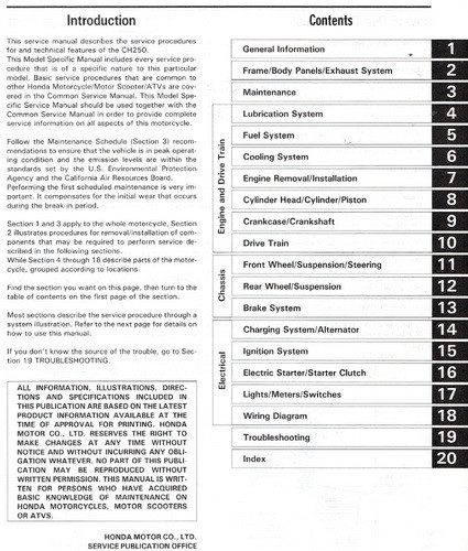 1989 1990 Honda Elite 250 Scooter Service Manual