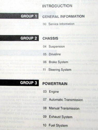 2000 Ford Contour Mercury Mystique Workshop Manual Table of Contents 1