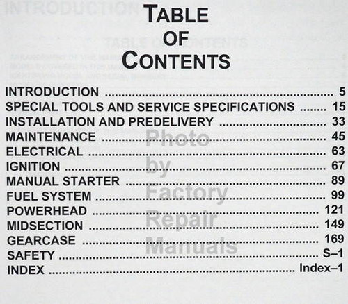 2003 Johnson Service Manual ST 2 Stroke Models 55 WRL Commercial Table of Contents