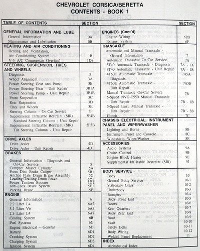 1994 Chevy Corsica and Beretta Service Manual Table of Contents 1