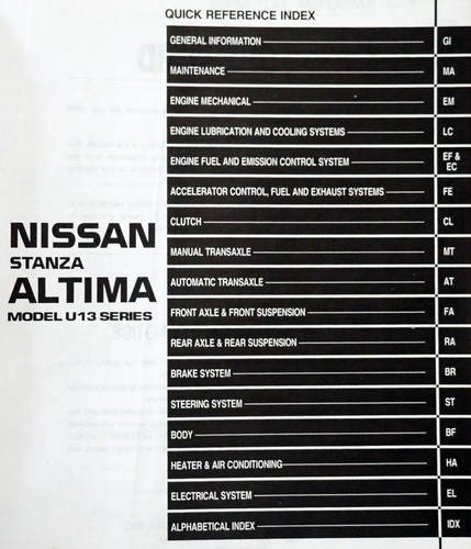 1994 Nissan Altima Service Manual Table of Contents