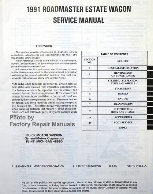 1991 Buick Roadmaster Service Manual Table of Contents