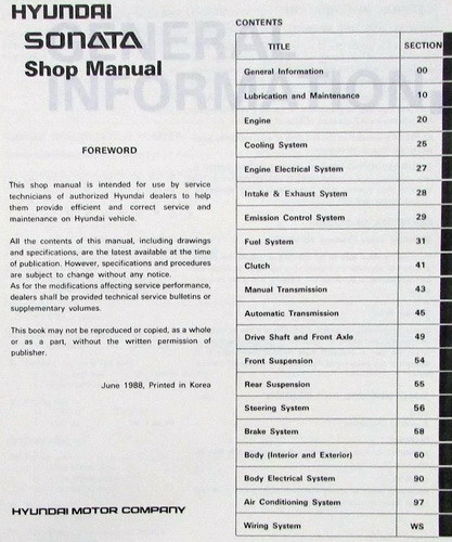 1989 Hyundai Sonata Shop Manual