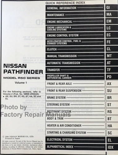 1999 Nissan Pathfinder Service Manual Table of Contents 1