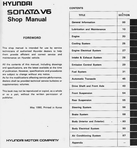 1989 1990 Hyundai Sonata V6 Shop Manual 