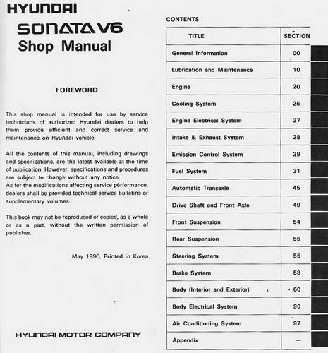 1989 1990 Hyundai Sonata V6 Shop Manual 