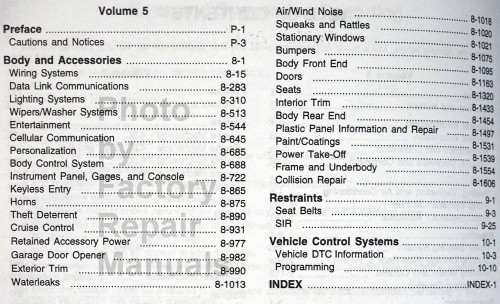 2003 Chevrolet GMC Silverado Sierra Service Manual Table of Contents 2