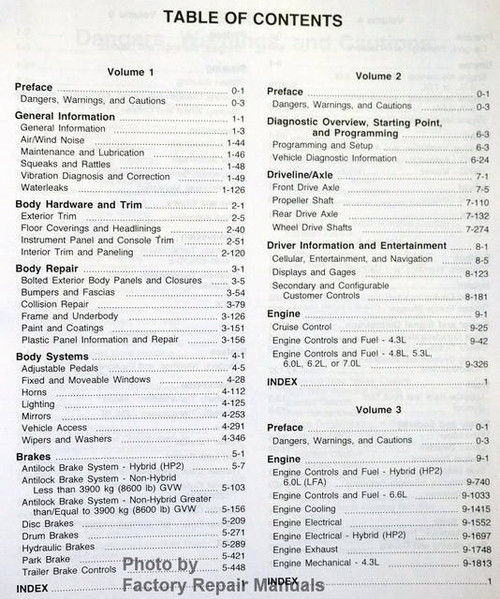 2009 Chevrolet Silverado GMC Sierra, Sierra Denali Service Manual Table of Contents 1