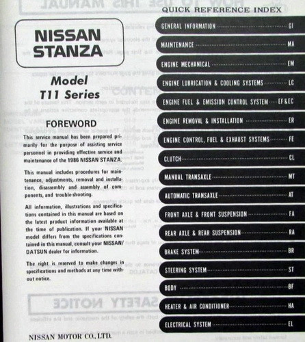 1986 Nissan Stanza Service Manual