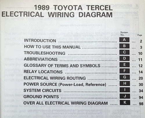 1989 Toyota Tercel Electrical Wiring Diagram
