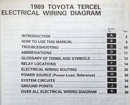 1989 Toyota Tercel Electrical Wiring Diagram