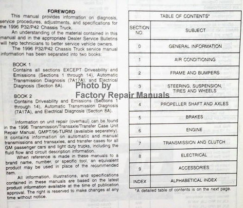 Chevrolet GMC P32/P42 Chassis Motor home and Commercial Service Manual Table of Contents 1