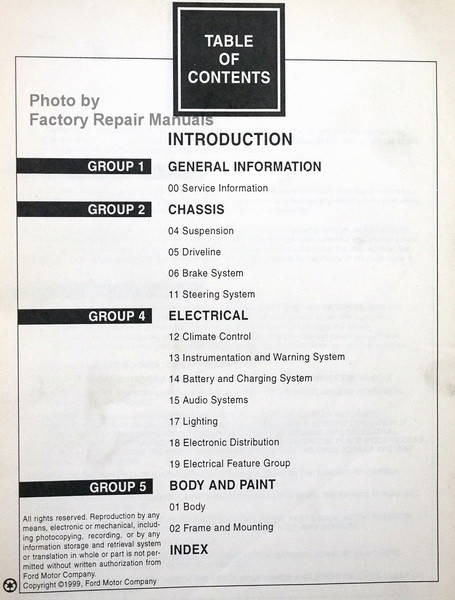 2000 Ford Econoline and Club Wagon Service Manual Table of Contents 1