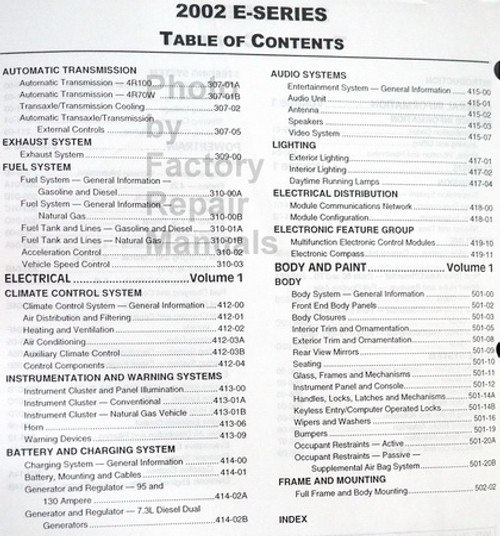 2002 Ford E-Series Table of Contents Page Two